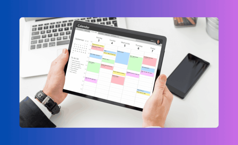 Man using Calendar app on his tablet.
