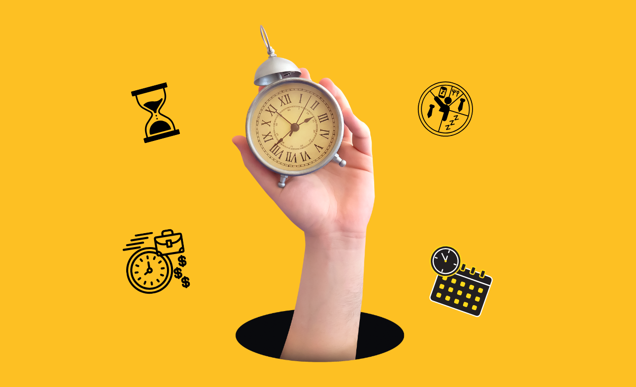 Hand holding a clock symbolizing chronotypes and productivity